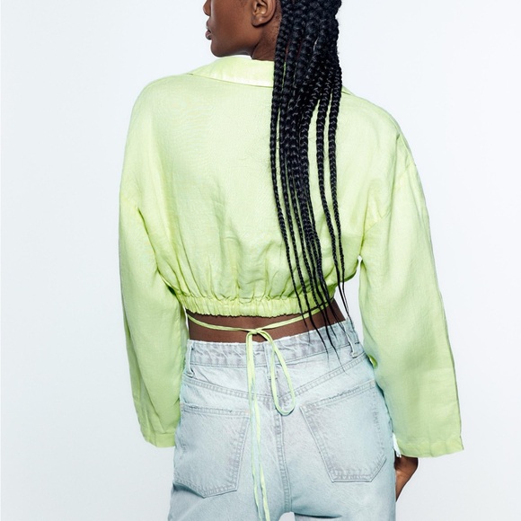Zara Linen Wrap Shirt- Lime green Size XS - Picture 2 of 9
